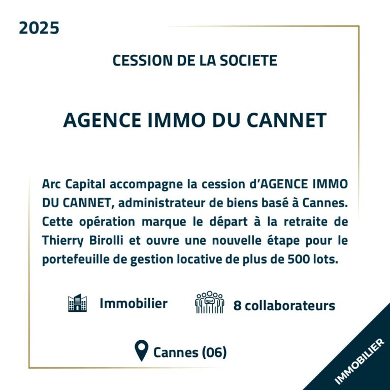 Cession AGENCE IMMO DU CANNET - Références Arc Capital