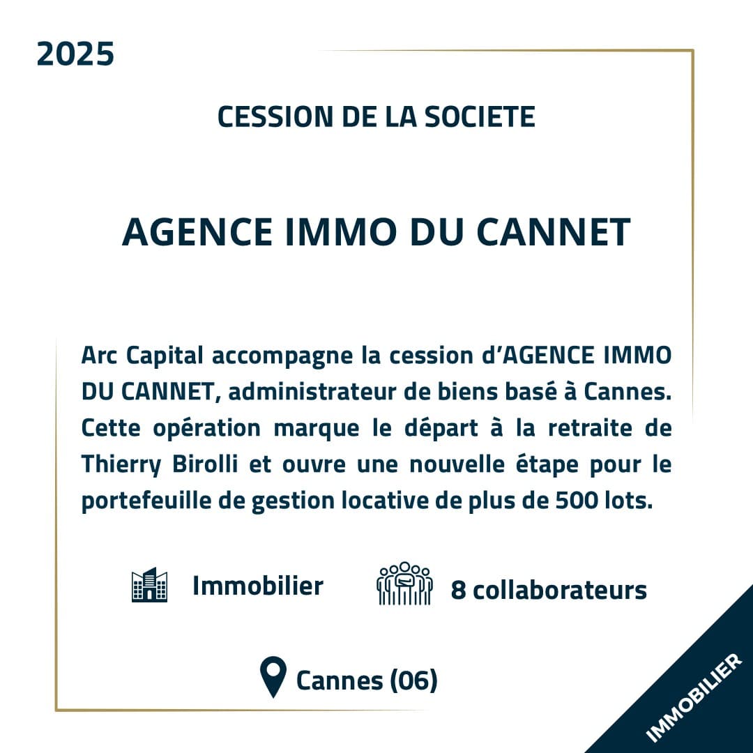 Cession AGENCE IMMO DU CANNET - Références Arc Capital